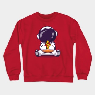 Cute Astronaut Eating Pizza Cartoon Crewneck Sweatshirt